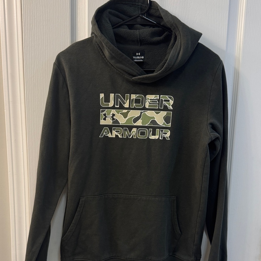 Under Armour Boys Dark Green Hoodie with Camo Accent